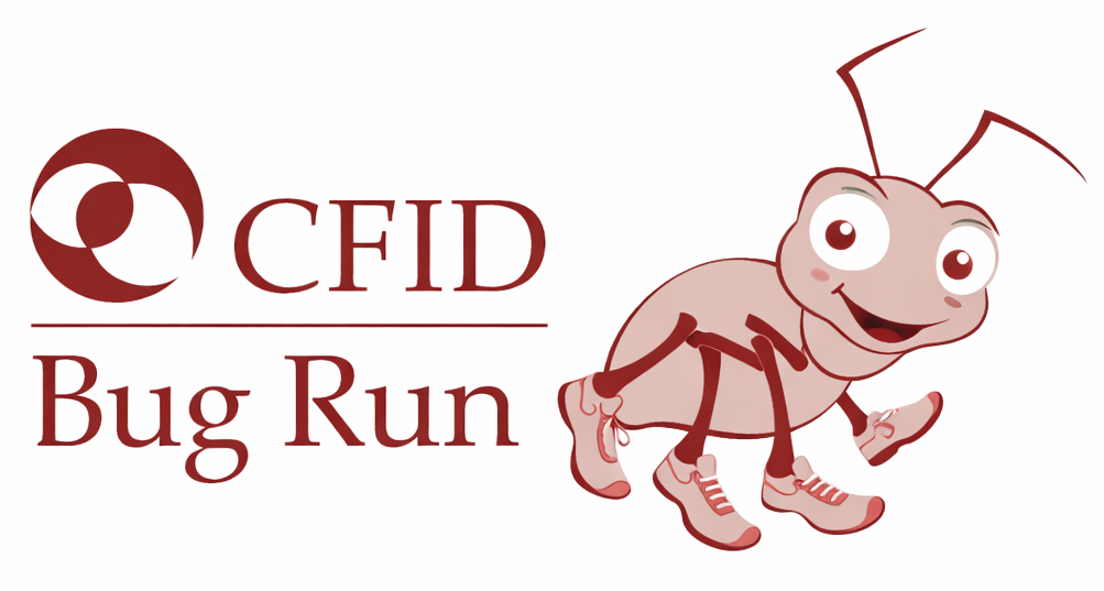 CFID Bug Run logo featuring a cartoon ant wearing running shoes.