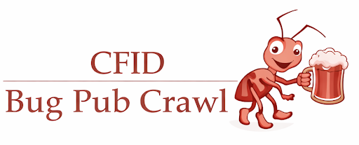 CFID Bug Pub Crawl logo featuring a cartoon ant holding a beer mug.